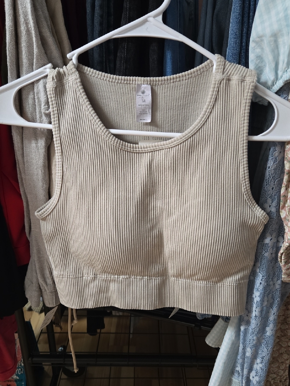 Yogalicious Ribbed Tank Crop Top - Tan